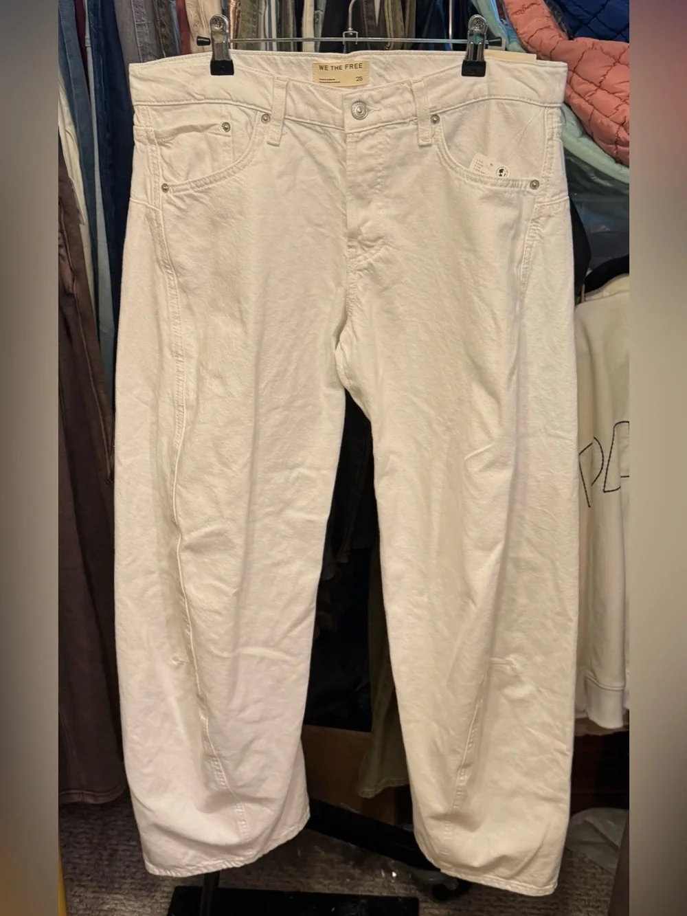 NWT Free People We The Free Fable Low-Rise Twisted Bowed Jeans - White - 25S